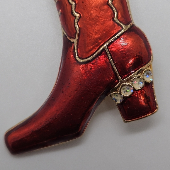 Western Mates Brooch Red Cowgirl Cowboy Boot - Picture 3 of 4